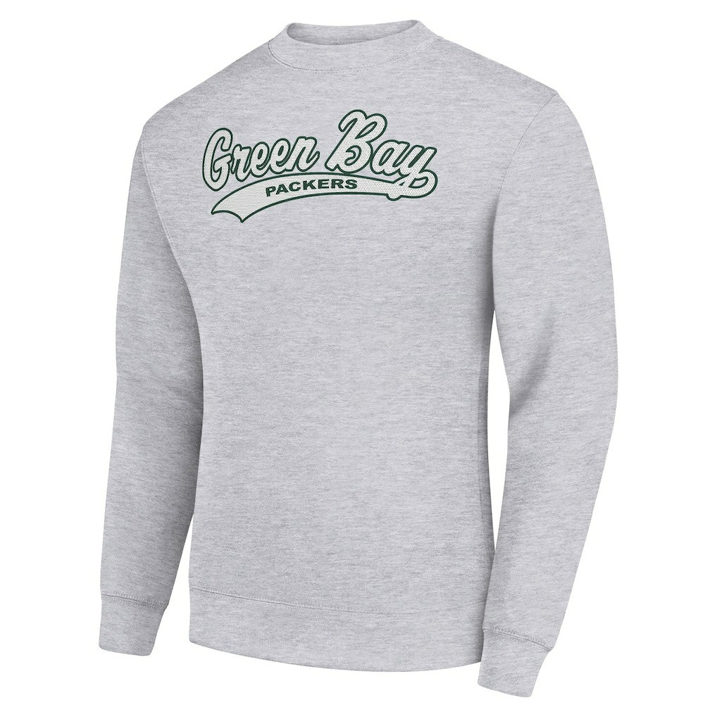 Green Bay Packers Starter Tailsweep Team Graphic Tri-Blend Fleece Pullover Sweatshirt Heather Gray