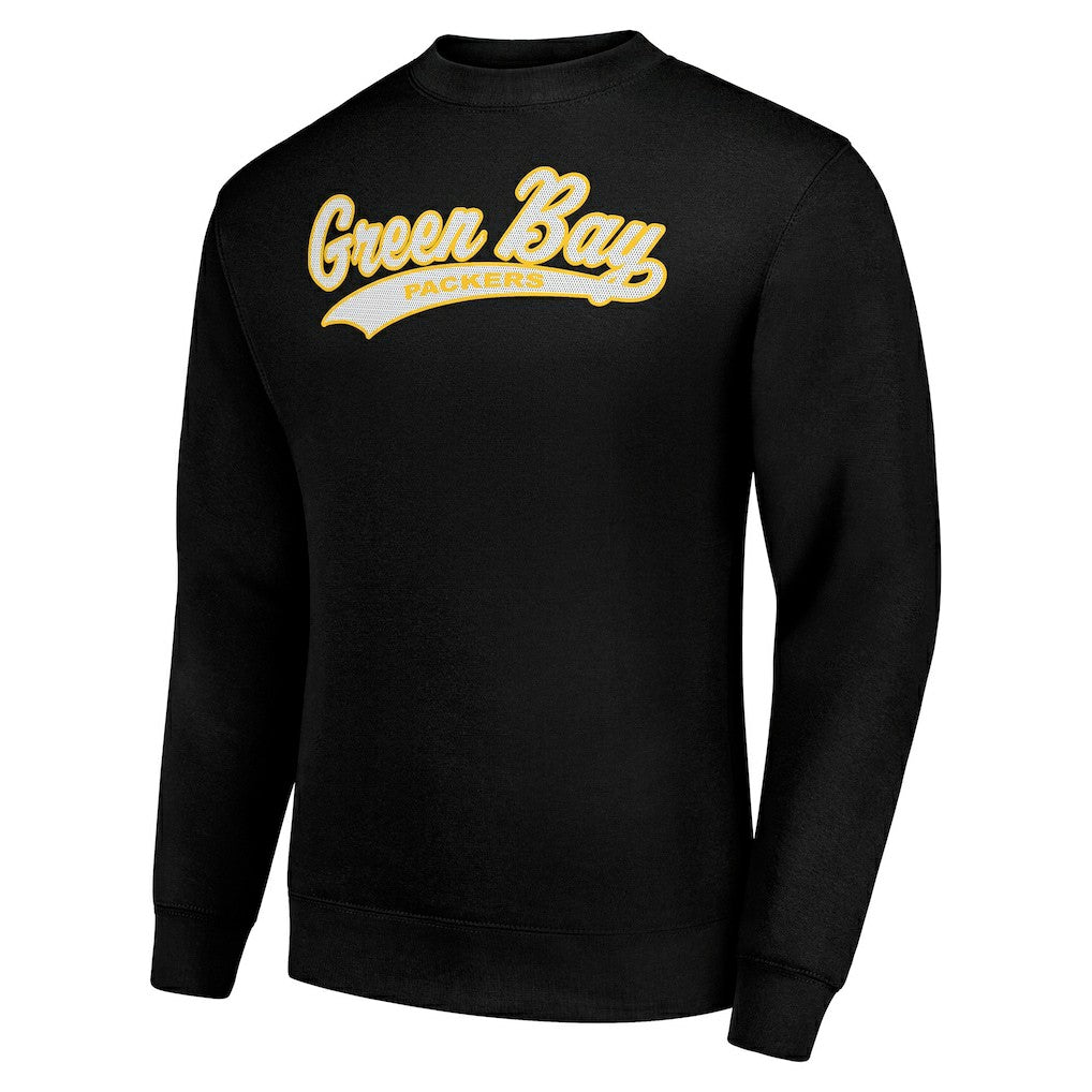 Green Bay Packers Starter Tailsweep Team Graphic Tri-Blend Fleece Pullover Sweatshirt Black
