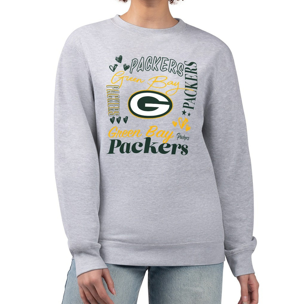Green Bay Packers G-III 4Her by Carl Banks Women's Collage Graphic Fleece Pullover Sweatshirt Heather Gray