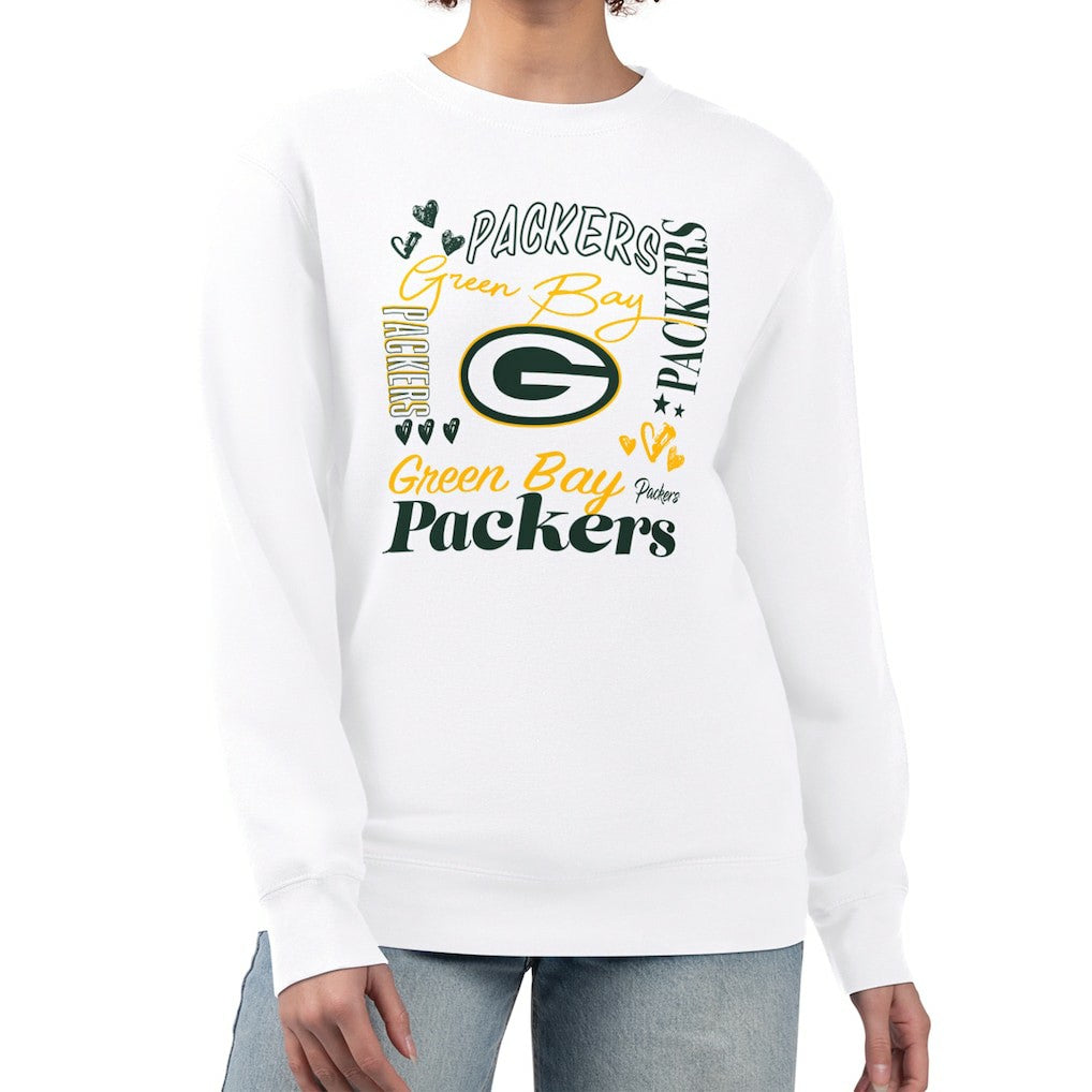 Green Bay Packers G-III 4Her by Carl Banks Women's Collage Graphic Fleece Pullover Sweatshirt White