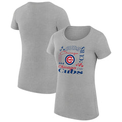 Chicago Cubs G-III 4Her by Carl Banks Women's Super-Slim Fit Lightweight Collage Team Graphic Crew Neck T-Shirt - Heather Gray - MLB Discount