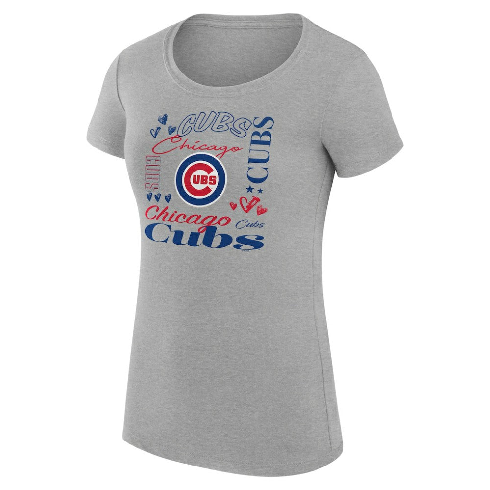 Chicago Cubs G-III 4Her by Carl Banks Women's Super-Slim Fit Lightweight Collage Team Graphic Crew Neck T-Shirt - Heather Gray - MLB Discount