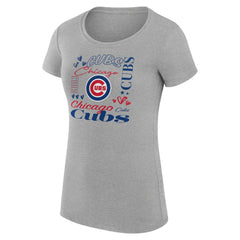 Chicago Cubs G-III 4Her by Carl Banks Women's Super-Slim Fit Lightweight Collage Team Graphic Crew Neck T-Shirt - Heather Gray - MLB Discount