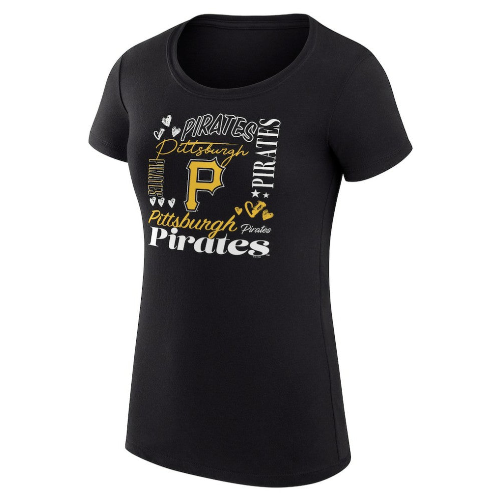 Pittsburgh Pirates G-III 4Her by Carl Banks Women's Super-Slim Fit Lightweight Collage Team Graphic Crew Neck T-Shirt - Black - MLB Sale