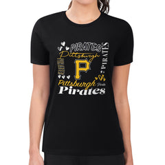 Pittsburgh Pirates G-III 4Her by Carl Banks Women's Super-Slim Fit Lightweight Collage Team Graphic Crew Neck T-Shirt - Black - MLB Sale