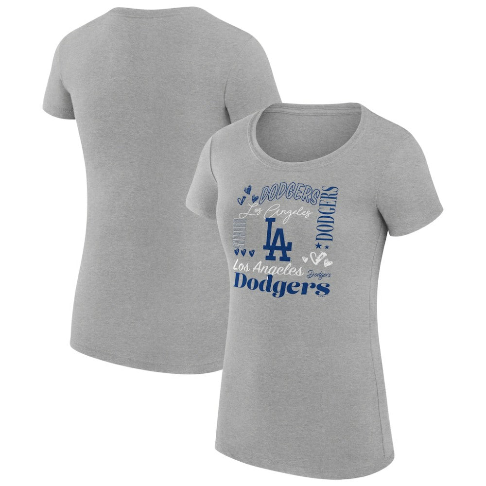 Los Angeles Dodgers G-III 4Her by Carl Banks Women's Super-Slim Fit Lightweight Collage Team Graphic Crew Neck T-Shirt - Heather Gray - MLB Discount