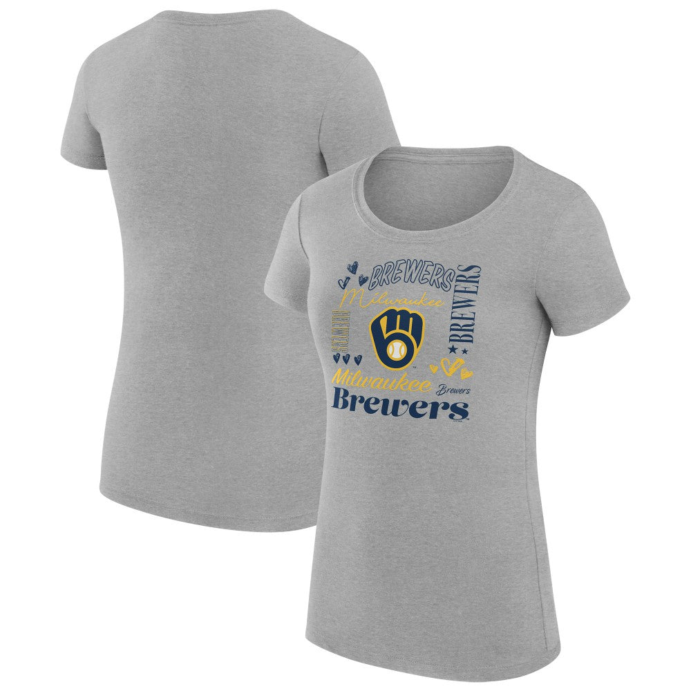 Milwaukee Brewers G-III 4Her by Carl Banks Women's Super-Slim Fit Lightweight Collage Team Graphic Crew Neck T-Shirt - Heather Gray - MLB Online