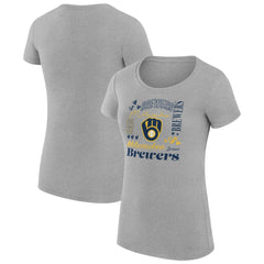 Milwaukee Brewers G-III 4Her by Carl Banks Women's Super-Slim Fit Lightweight Collage Team Graphic Crew Neck T-Shirt - Heather Gray - MLB Online