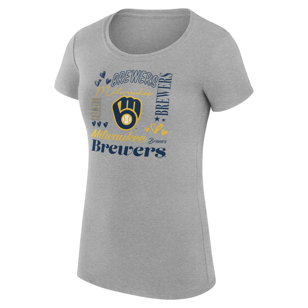 Milwaukee Brewers G-III 4Her by Carl Banks Women's Super-Slim Fit Lightweight Collage Team Graphic Crew Neck T-Shirt - Heather Gray - MLB Online