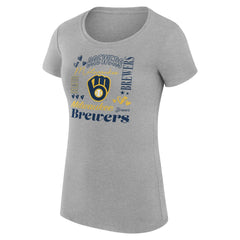 Milwaukee Brewers G-III 4Her by Carl Banks Women's Super-Slim Fit Lightweight Collage Team Graphic Crew Neck T-Shirt - Heather Gray - MLB Online