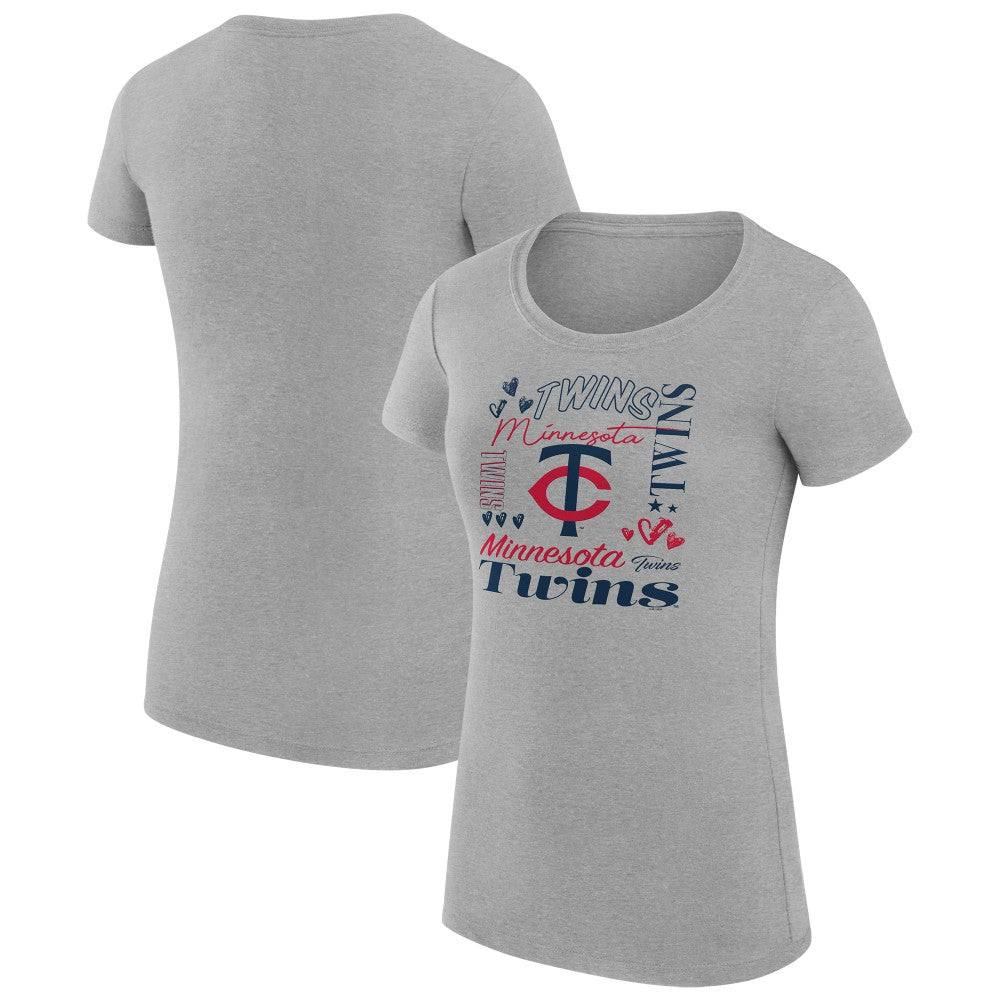 Minnesota Twins G-III 4Her by Carl Banks Women's Super-Slim Fit Lightweight Collage Team Graphic Crew Neck T-Shirt - Heather Gray - MLB Online