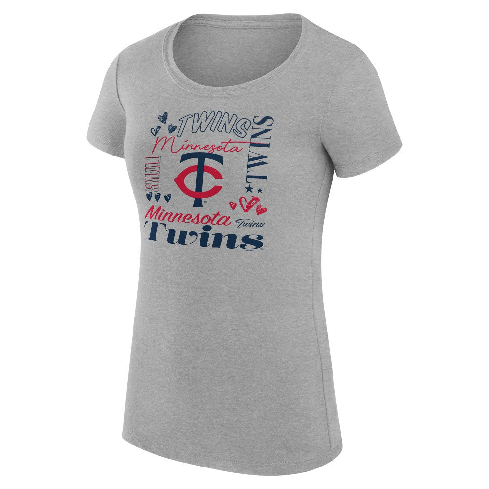 Minnesota Twins G-III 4Her by Carl Banks Women's Super-Slim Fit Lightweight Collage Team Graphic Crew Neck T-Shirt - Heather Gray - MLB Online