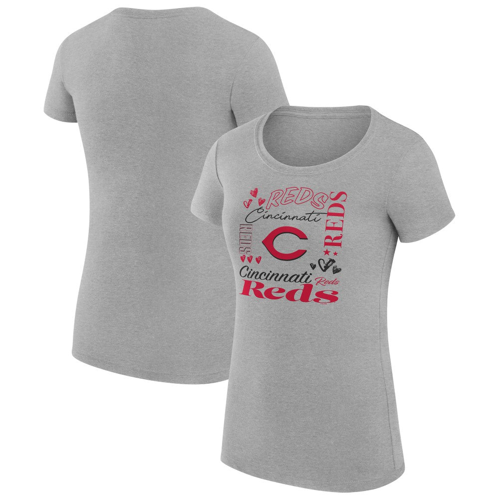 Cincinnati Reds G-III 4Her by Carl Banks Women's Super-Slim Fit Lightweight Collage Team Graphic Crew Neck T-Shirt - Heather Gray - MLB Discount