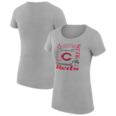 Cincinnati Reds G-III 4Her by Carl Banks Women's Super-Slim Fit Lightweight Collage Team Graphic Crew Neck T-Shirt - Heather Gray - MLB Discount