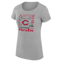 Cincinnati Reds G-III 4Her by Carl Banks Women's Super-Slim Fit Lightweight Collage Team Graphic Crew Neck T-Shirt - Heather Gray - MLB Discount