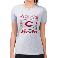 Cincinnati Reds G-III 4Her by Carl Banks Women's Super-Slim Fit Lightweight Collage Team Graphic Crew Neck T-Shirt - Heather Gray - MLB Discount