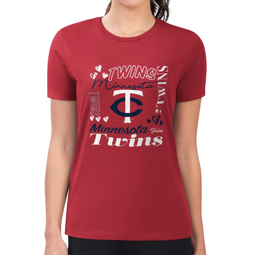 Minnesota Twins G-III 4Her by Carl Banks Women's Super-Slim Fit Lightweight Collage Team Graphic Crew Neck T-Shirt - Red - MLB Online