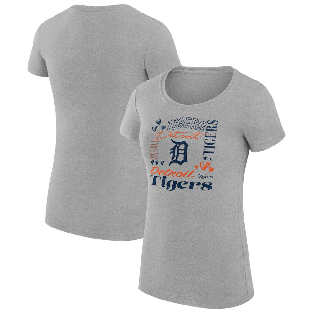 Detroit Tigers G-III 4Her by Carl Banks Women's Super-Slim Fit Lightweight Collage Team Graphic Crew Neck T-Shirt - Heather Gray - MLB Online
