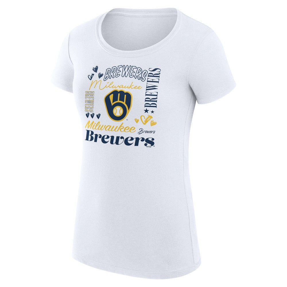 Milwaukee Brewers G-III 4Her by Carl Banks Women's Super-Slim Fit Lightweight Collage Team Graphic Crew Neck T-Shirt - White - MLB on Sale