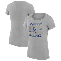Kansas City Royals G-III 4Her by Carl Banks Women's Super-Slim Fit Lightweight Collage Team Graphic Crew Neck T-Shirt - Heather Gray - MLB Sale