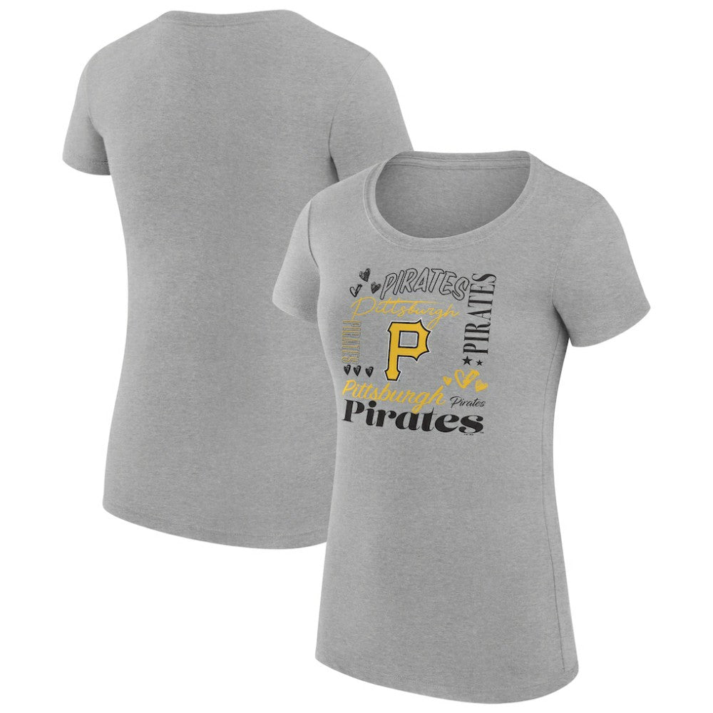 Pittsburgh Pirates G-III 4Her by Carl Banks Women's Super-Slim Fit Lightweight Collage Team Graphic Crew Neck T-Shirt - Heather Gray - MLB Sale