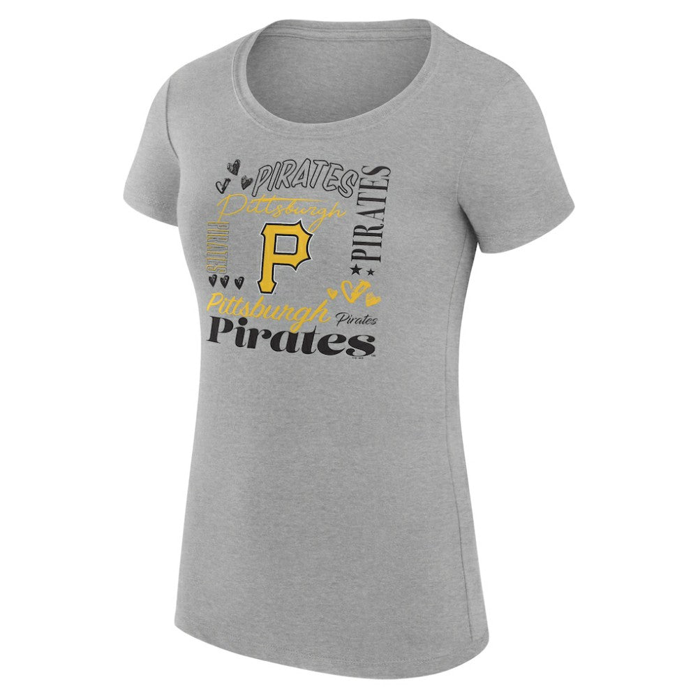 Pittsburgh Pirates G-III 4Her by Carl Banks Women's Super-Slim Fit Lightweight Collage Team Graphic Crew Neck T-Shirt - Heather Gray - MLB Sale