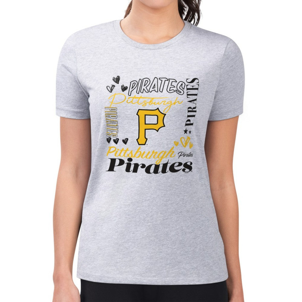 Pittsburgh Pirates G-III 4Her by Carl Banks Women's Super-Slim Fit Lightweight Collage Team Graphic Crew Neck T-Shirt - Heather Gray - MLB Sale
