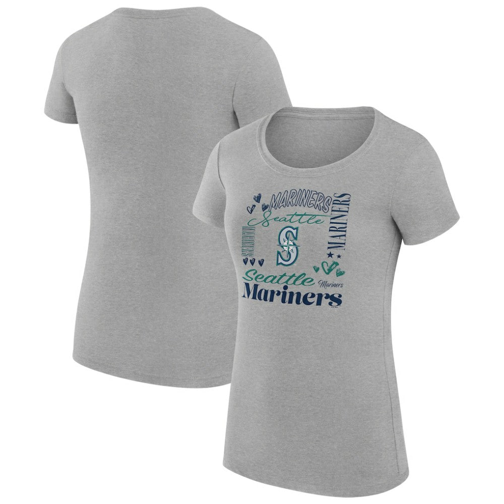 Seattle Mariners G-III 4Her by Carl Banks Women's Super-Slim Fit Lightweight Collage Team Graphic Crew Neck T-Shirt - Heather Gray - MLB Online