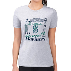 Seattle Mariners G-III 4Her by Carl Banks Women's Super-Slim Fit Lightweight Collage Team Graphic Crew Neck T-Shirt - Heather Gray - MLB Online