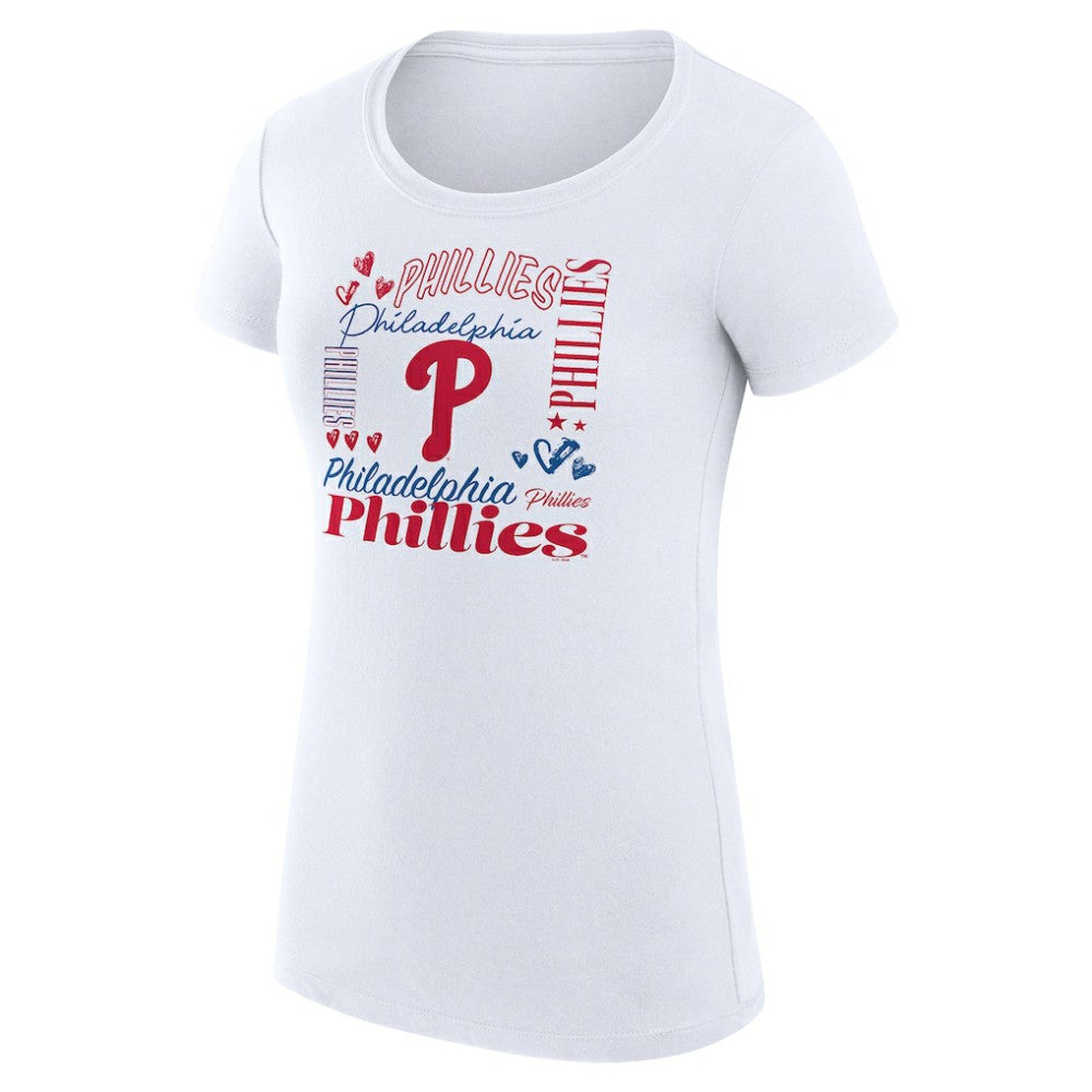 Philadelphia Phillies G-III 4Her by Carl Banks Women's Super-Slim Fit Lightweight Collage Team Graphic Crew Neck T-Shirt - White - MLB Online