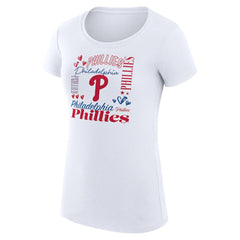 Philadelphia Phillies G-III 4Her by Carl Banks Women's Super-Slim Fit Lightweight Collage Team Graphic Crew Neck T-Shirt - White - MLB Online
