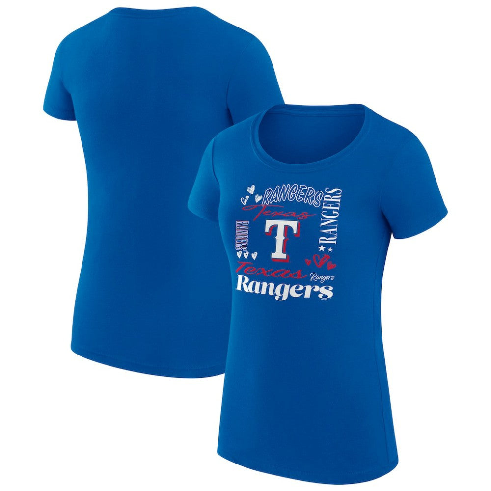 Texas Rangers G-III 4Her by Carl Banks Women's Super-Slim Fit Lightweight Collage Team Graphic Crew Neck T-Shirt - Royal - MLB Sale
