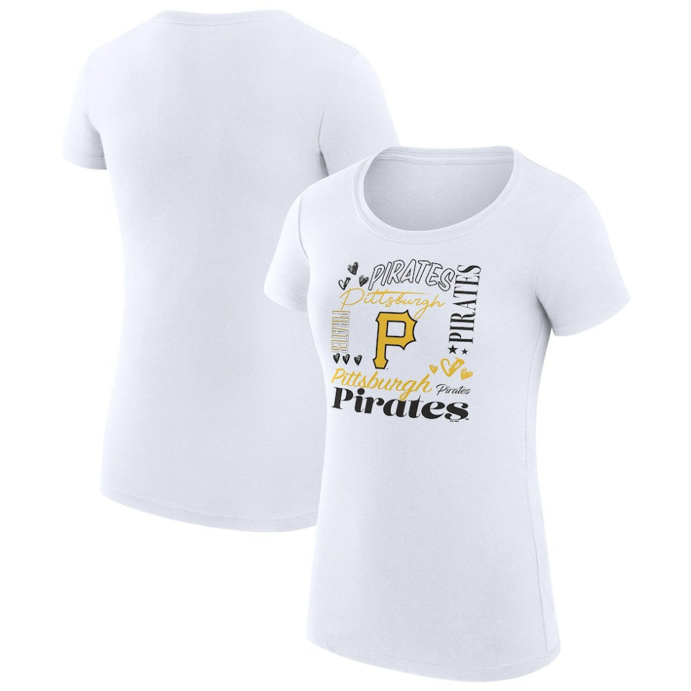 Pittsburgh Pirates G-III 4Her by Carl Banks Women's Super-Slim Fit Lightweight Collage Team Graphic Crew Neck T-Shirt - White - MLB Sale