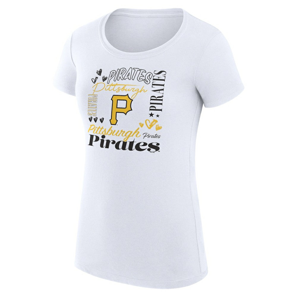 Pittsburgh Pirates G-III 4Her by Carl Banks Women's Super-Slim Fit Lightweight Collage Team Graphic Crew Neck T-Shirt - White - MLB Sale