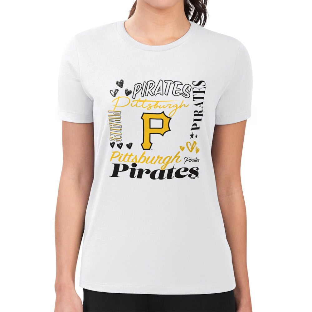 Pittsburgh Pirates G-III 4Her by Carl Banks Women's Super-Slim Fit Lightweight Collage Team Graphic Crew Neck T-Shirt - White - MLB Sale