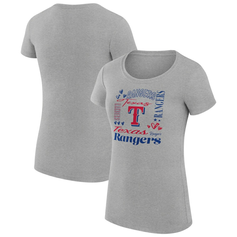 Texas Rangers G-III 4Her by Carl Banks Women's Super-Slim Fit Lightweight Collage Team Graphic Crew Neck T-Shirt - Heather Gray - MLB Online