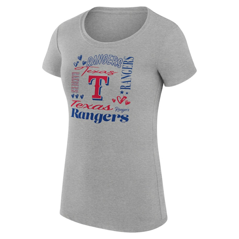 Texas Rangers G-III 4Her by Carl Banks Women's Super-Slim Fit Lightweight Collage Team Graphic Crew Neck T-Shirt - Heather Gray - MLB Online