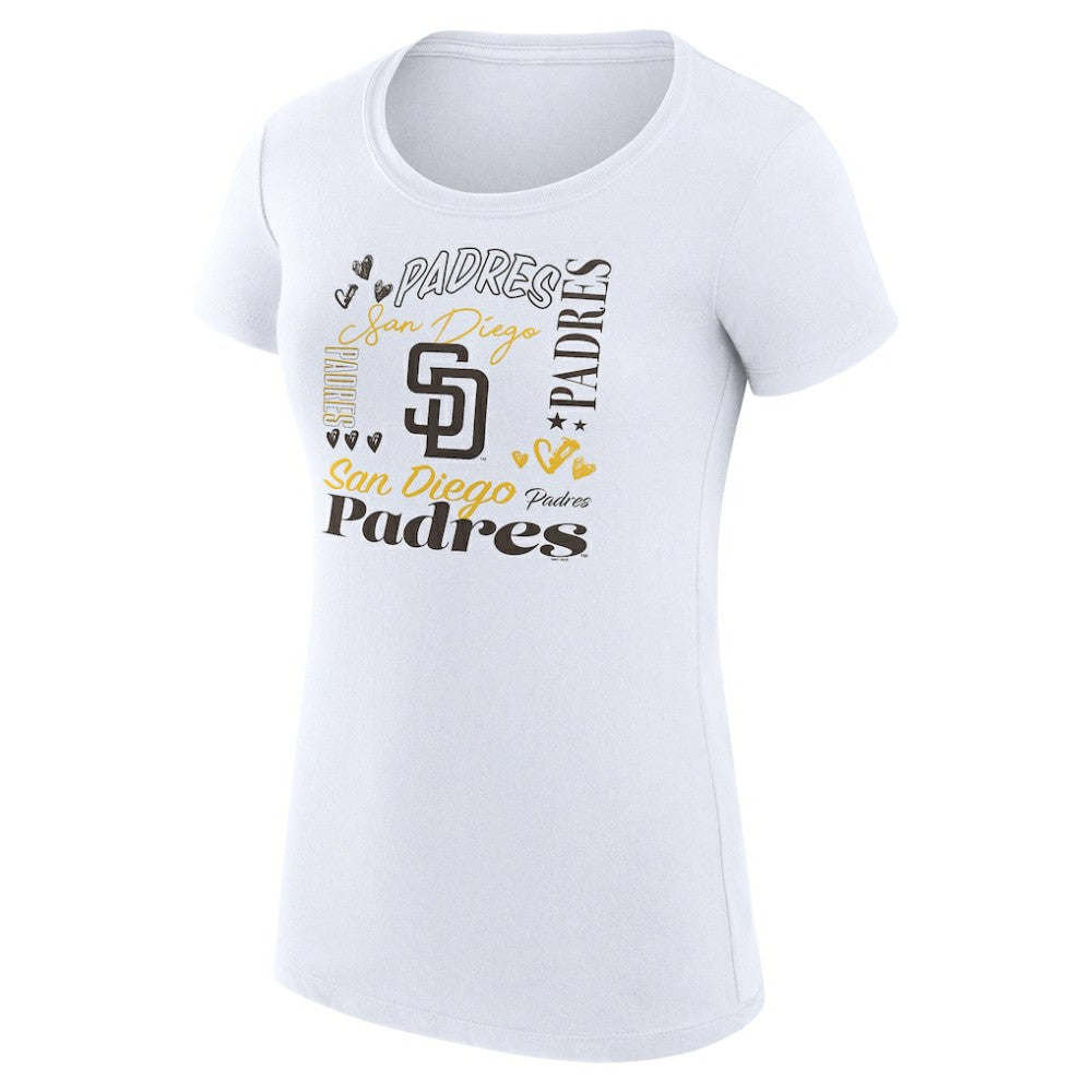 San Diego Padres G-III 4Her by Carl Banks Women's Super-Slim Fit Lightweight Collage Team Graphic Crew Neck T-Shirt - White - MLB Online