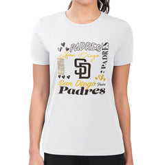 San Diego Padres G-III 4Her by Carl Banks Women's Super-Slim Fit Lightweight Collage Team Graphic Crew Neck T-Shirt - White - MLB Online