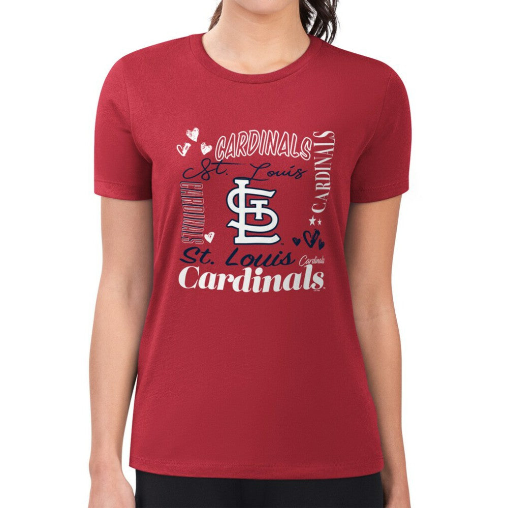 St. Louis Cardinals G-III 4Her by Carl Banks Women's Super-Slim Fit Lightweight Collage Team Graphic Crew Neck T-Shirt - Red - MLB on Sale