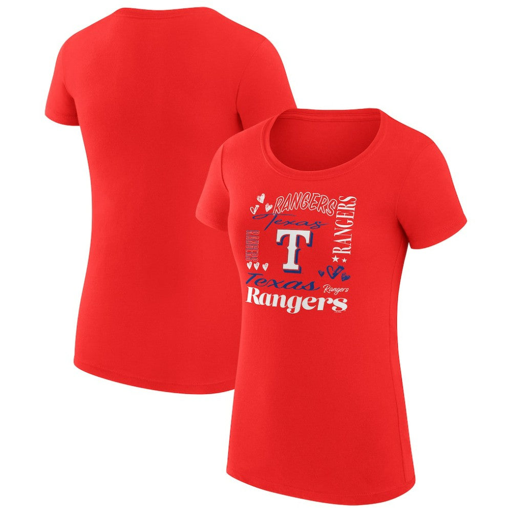 Texas Rangers G-III 4Her by Carl Banks Women's Super-Slim Fit Lightweight Collage Team Graphic Crew Neck T-Shirt - Red - MLB Discount