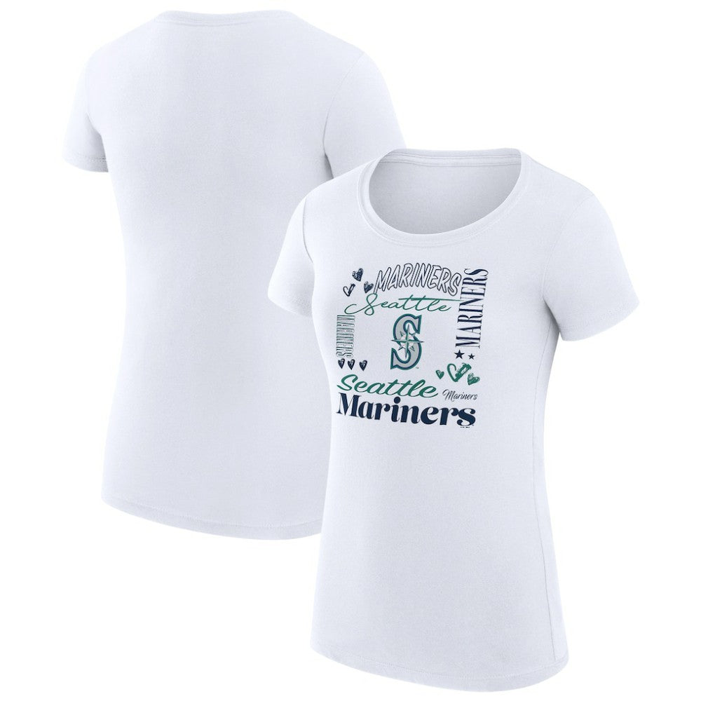 Seattle Mariners G-III 4Her by Carl Banks Women's Super-Slim Fit Lightweight Collage Team Graphic Crew Neck T-Shirt - White - MLB Lifestyle