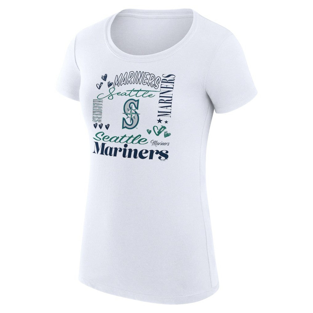Seattle Mariners G-III 4Her by Carl Banks Women's Super-Slim Fit Lightweight Collage Team Graphic Crew Neck T-Shirt - White - MLB Lifestyle