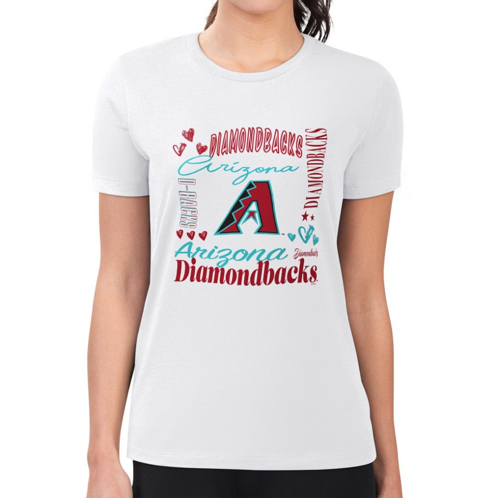 Arizona Diamondbacks G-III 4Her by Carl Banks Women's Super-Slim Fit Lightweight Collage Team Graphic Crew Neck T-Shirt - White - MLB Sale