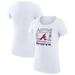 Atlanta Braves G-III 4Her by Carl Banks Women's Super-Slim Fit Lightweight Collage Team Graphic Crew Neck T-Shirt - White - MLB Sale