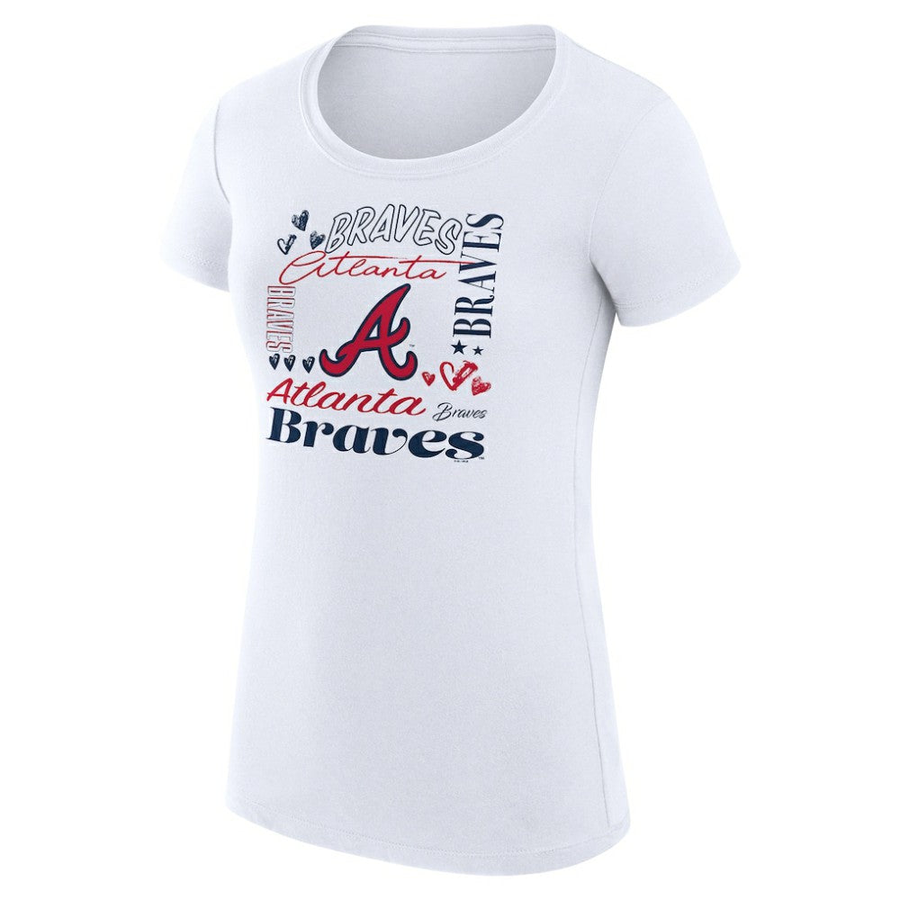 Atlanta Braves G-III 4Her by Carl Banks Women's Super-Slim Fit Lightweight Collage Team Graphic Crew Neck T-Shirt - White - MLB Sale