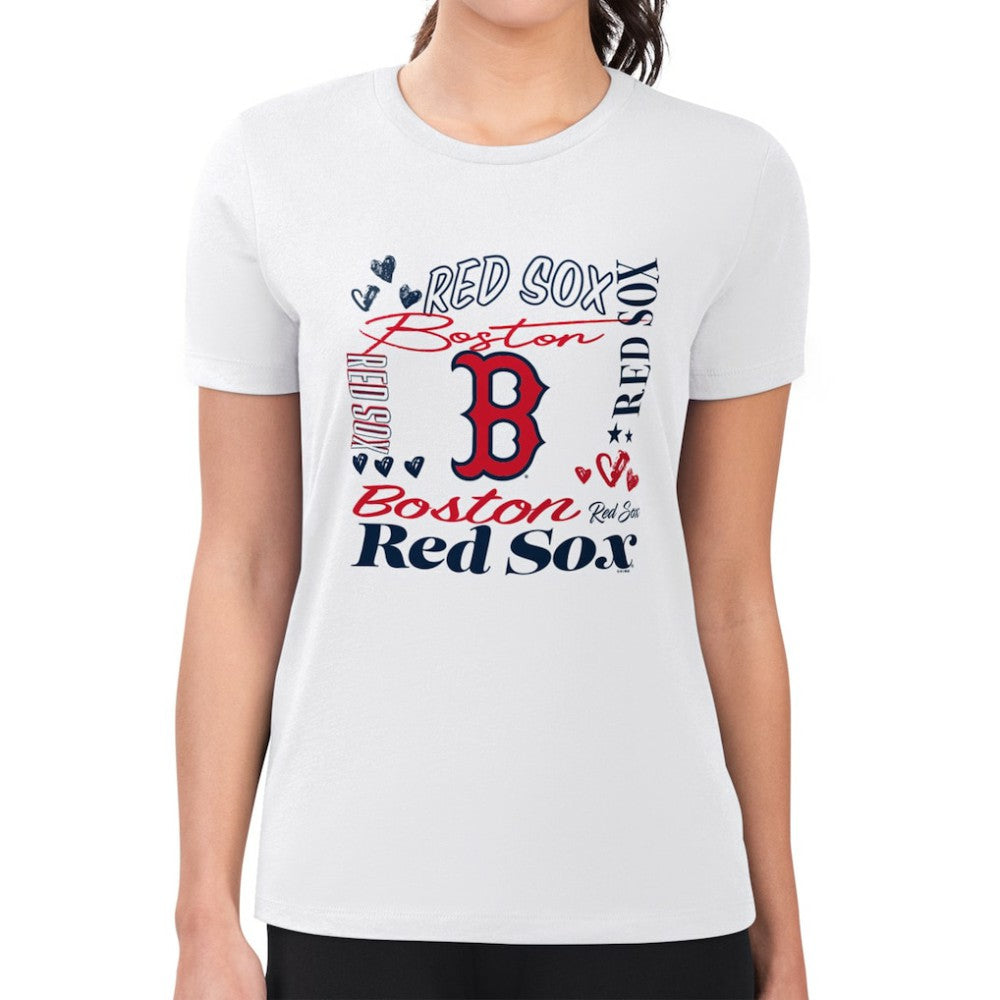 Boston Red Sox G-III 4Her by Carl Banks Women's Super-Slim Fit Lightweight Collage Team Graphic Crew Neck T-Shirt - White - MLB Discount