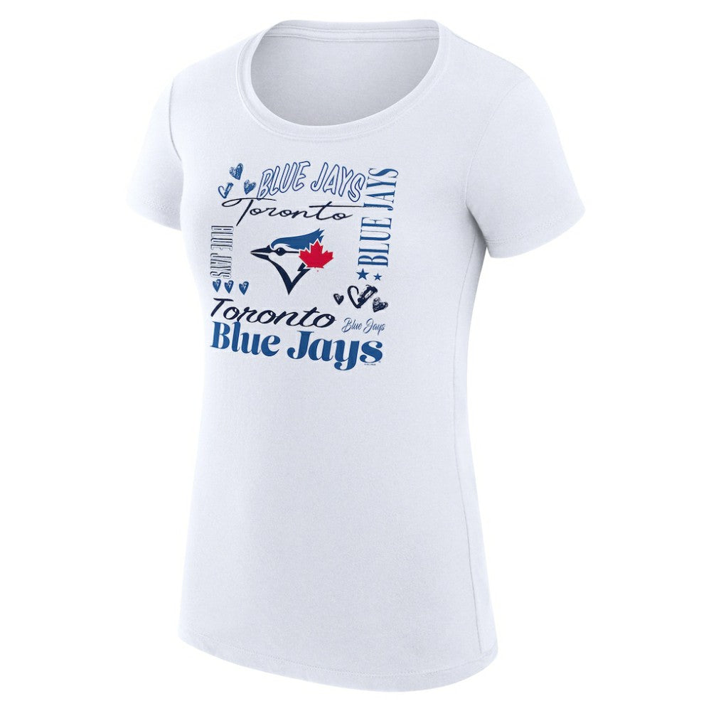 Toronto Blue Jays G-III 4Her by Carl Banks Women's Super-Slim Fit Lightweight Collage Team Graphic Crew Neck T-Shirt - White - MLB Discount