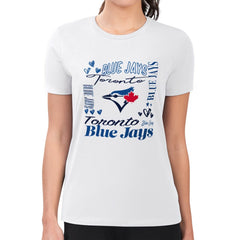 Toronto Blue Jays G-III 4Her by Carl Banks Women's Super-Slim Fit Lightweight Collage Team Graphic Crew Neck T-Shirt - White - MLB Discount