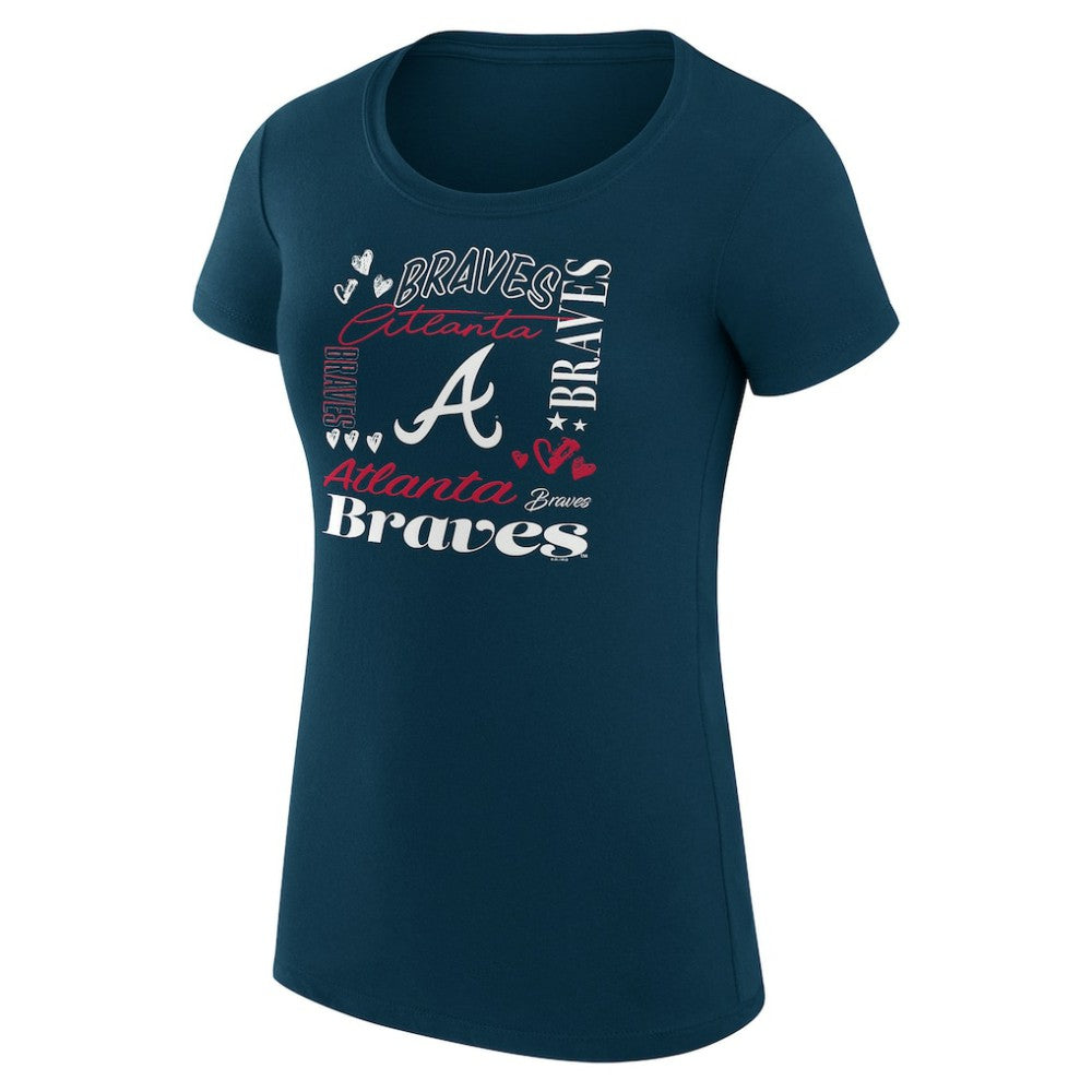 Atlanta Braves G-III 4Her by Carl Banks Women's Super-Slim Fit Lightweight Collage Team Graphic Crew Neck T-Shirt - Navy - MLB Lifestyle